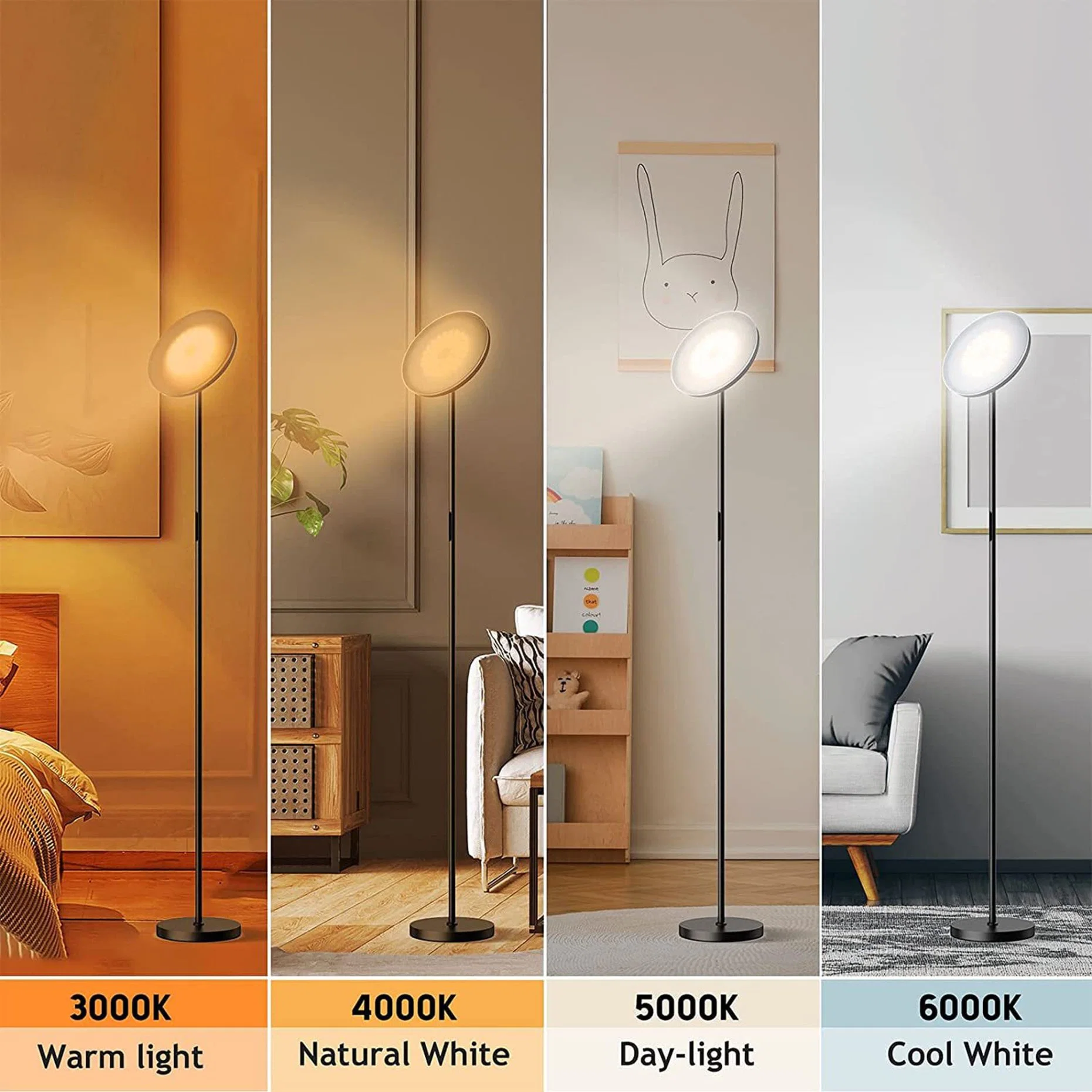 30W/2400lm Sky LED Modern Torchiere 3 Color Temperatures Super Bright Floor Lamp