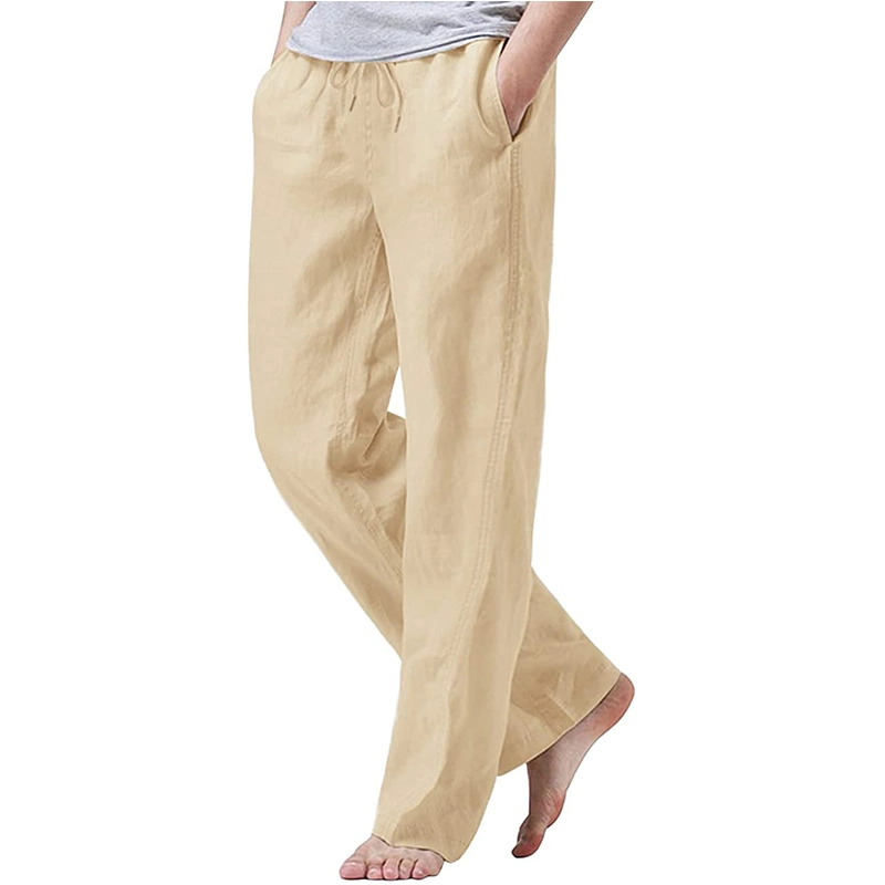 Men's Cotton Linen Drawstring Pants Elastic Waist Casual Jogger Yoga Pants