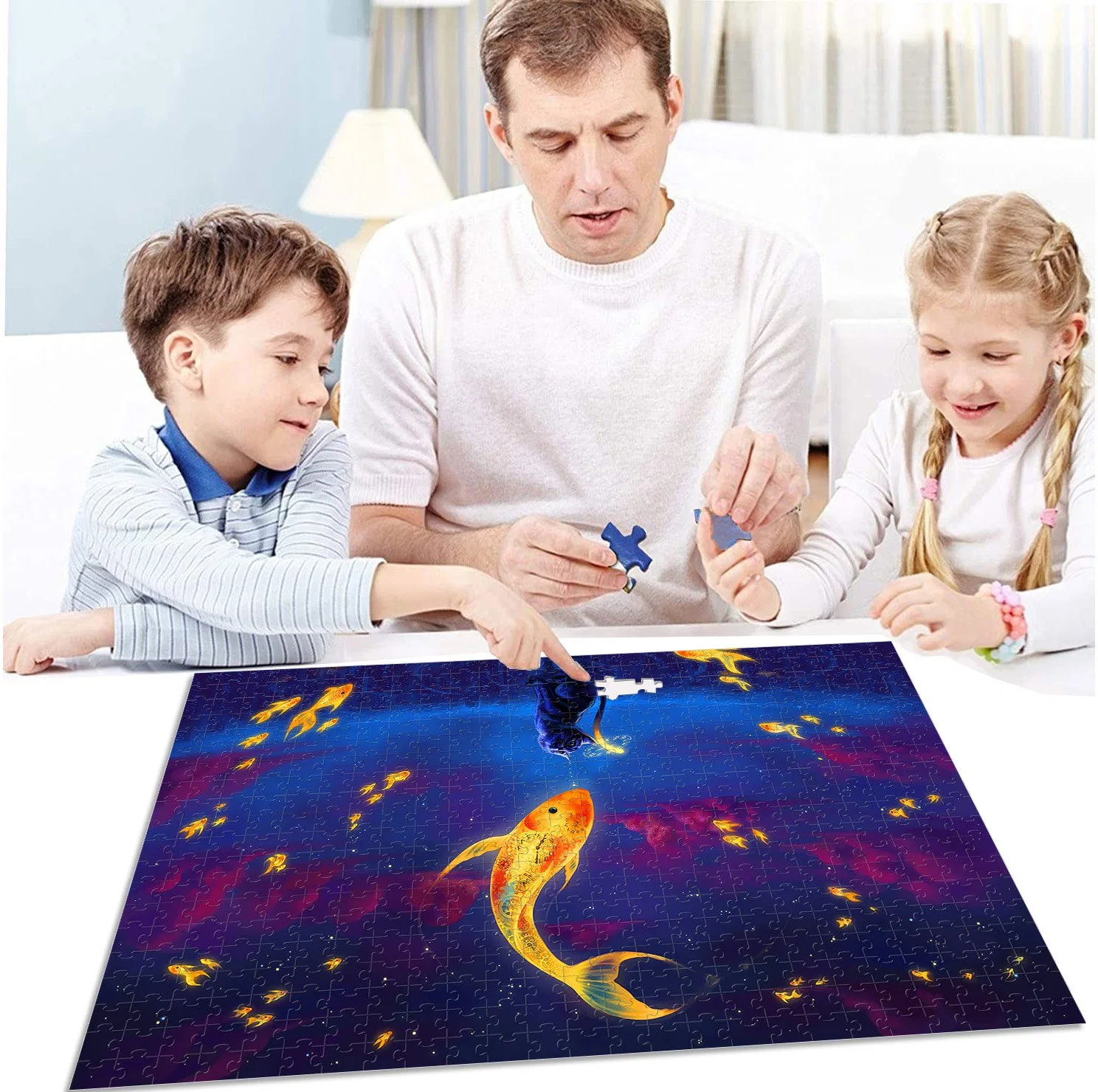 Puzzle en bois en gros de 1000 pièces avec motifs et tailles personnalisés et nombre de pièces, jeu parent-enfant chat et poisson, cadeaux pour jouets pour enfants