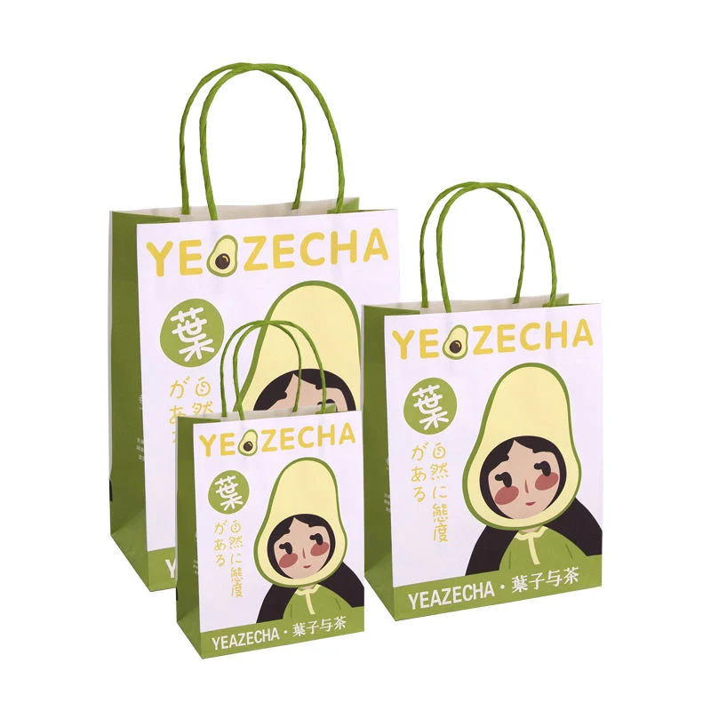 Green Kraft Paper Bag for Takeout Tea Drinks with Your Own Logo