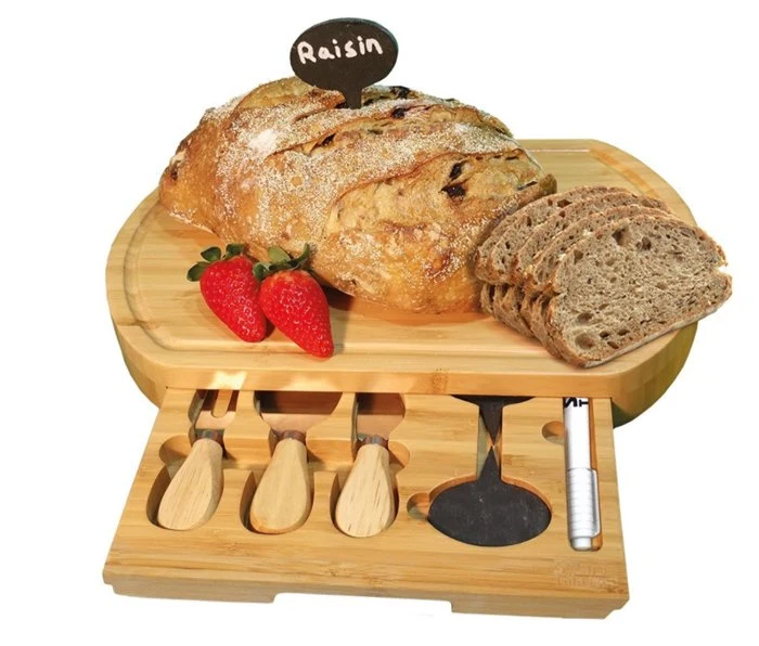 Casafield Organic Bamboo Cheese Cutting Board & Knife Gift Set - Wooden Serving Tray for Charcuterie Meat Platter, Fruit