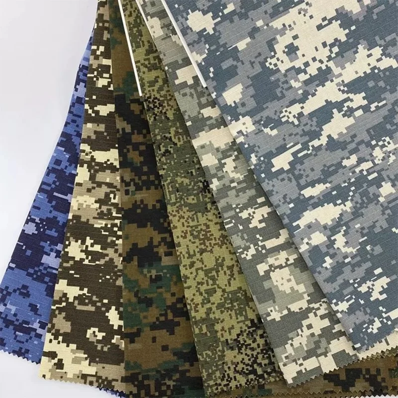 Waterproof Windproof Cotton Polyester Camouflage Green Ripstop Fabric for Army Uniform