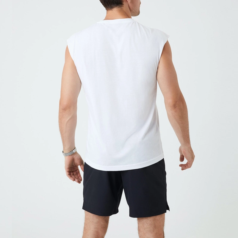 Custom Regular Fit Round Neck Raw Edges Men's Tank Top for Sports