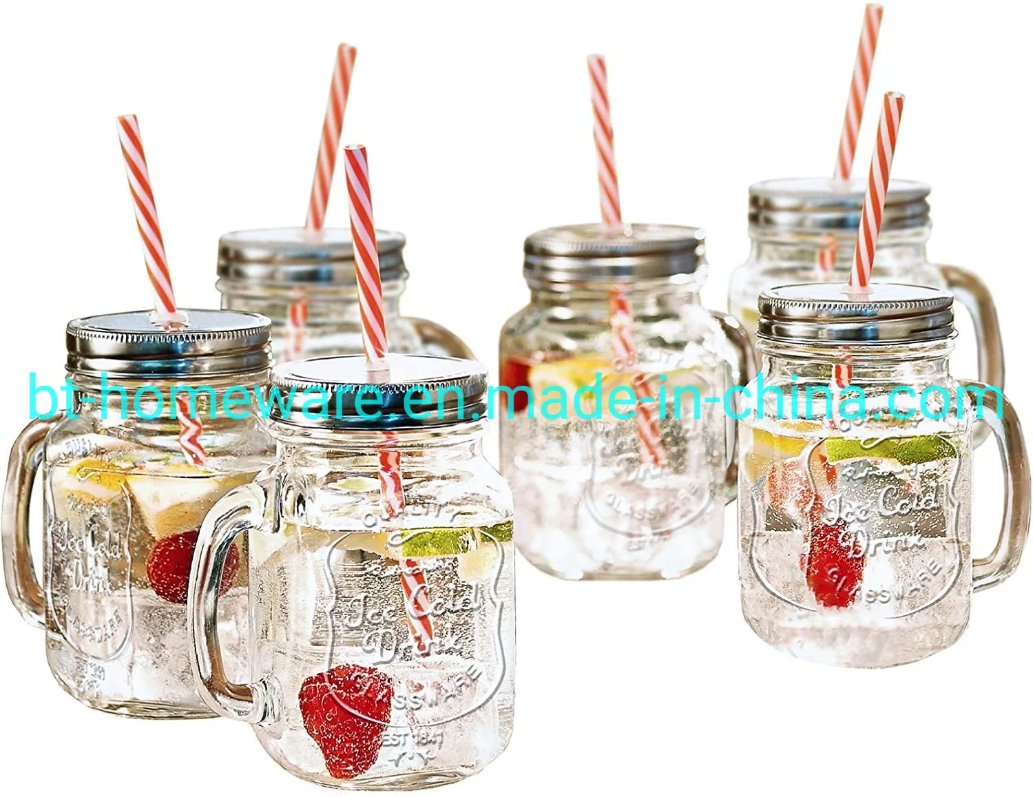 Wholesale/Supplier 16oz Mason Jar Jug with Handle and Straw Old Fashioned Drinking Mug Jar for Jam Jelly Honey Juice Beer Water Daily Use