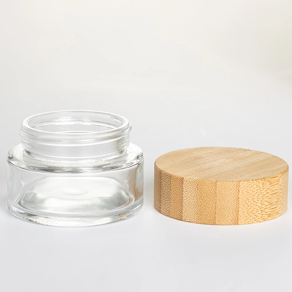 Costom 2oz 60ml Clear Face Cream Packing Cosmetic Glass Jar with Wooden Bamboo Lid