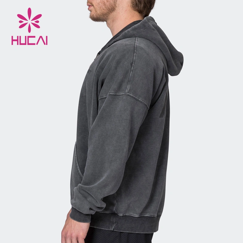 OEM Training Custom High Performance Heat-Transfer Logo Gym Clothes Manufacturer Cotton Mens Sports Gym Washed Jackets