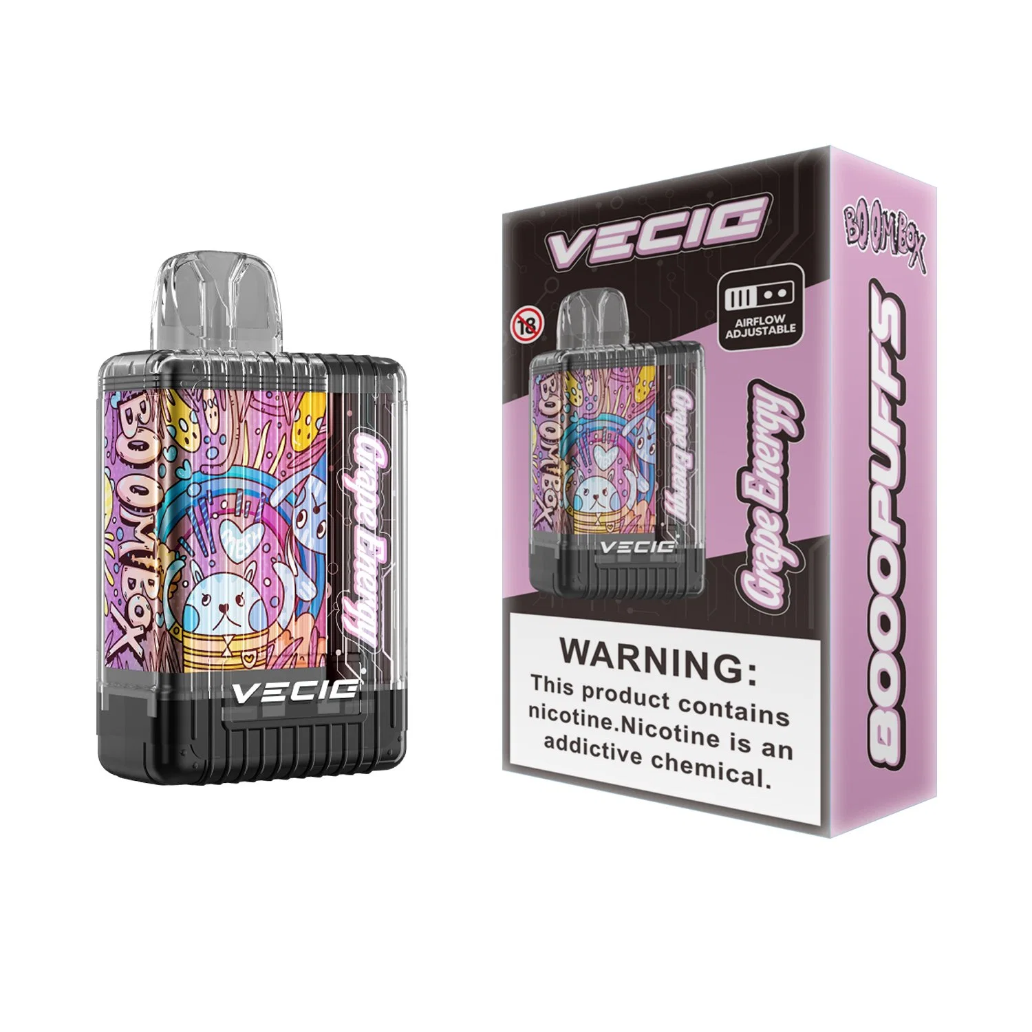 VECIG Factory Precio original Boombox 8000 puffs Caja VAPE desechable Bobina de malla recargable flujo de aire ajustable 5% nicotina Perdida VAPE Orion Bar 7500