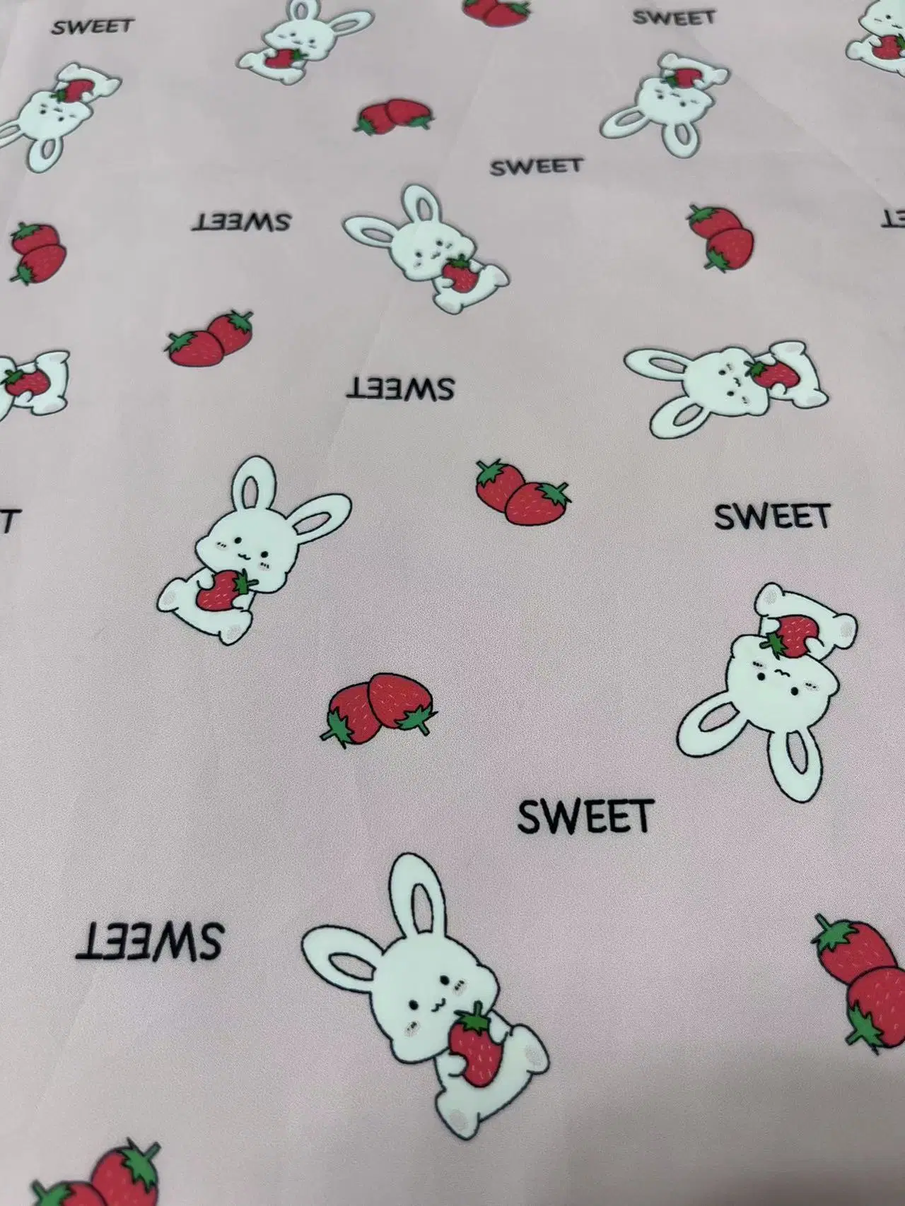 Cartoon Rabbits and Strawberry Printing Polyester Fabric