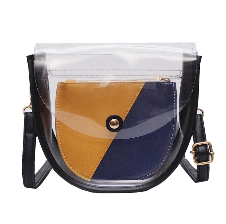 Half Round Transparent PVC Lady Shoulder Bag Mini Girls Summer Beach Bag Saddle Bag with Inner Splicing Pouch