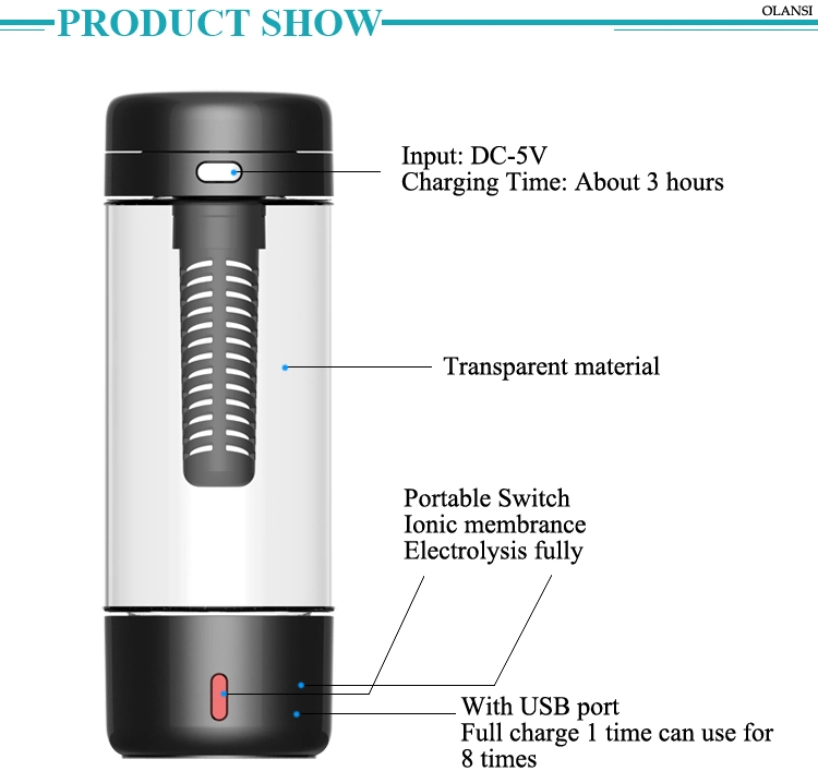 New Item Alkaline Hydrogen Water Bottle Hydrogen Water Cup with USB Charger for Body Healthcare From Yiwu Manufacturer