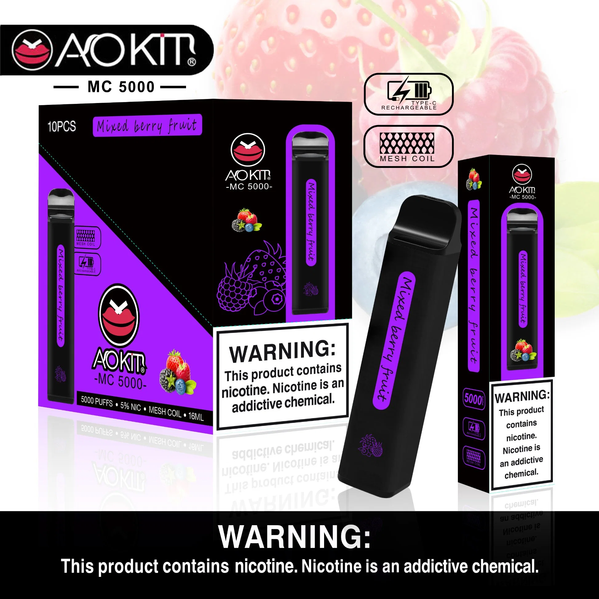 الجملة 5000 أطواق Vape القلم Aokit Mc Disposable صحة إلكترونية السجائر