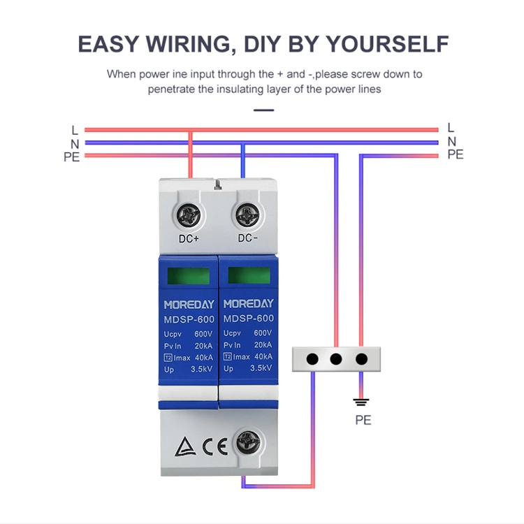 SPD DC 1000V 20kA~40kA Protector de sobrevoltaje protector de baja tensión Dispositivo