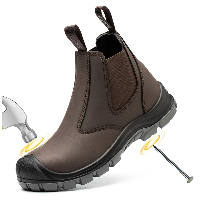 حذاء العمل بأطراف فولاذية للرجال حذاء تشيلسي سهل الانزلاق للرجال حذاء صناعي وبناء مقاوم للماء خفيف الوزن مريح غير قابل للانزلاق حذاء أمان
