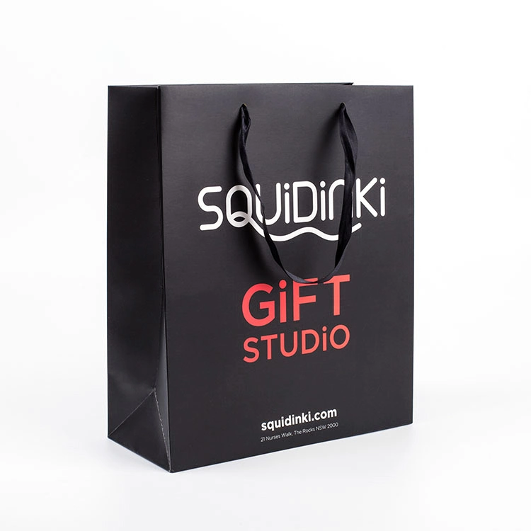 Handmade Promotion Black Printed Paper Shopping Packaging Bag for Gift