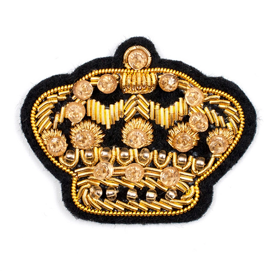 Factory Custom Logo Indian Silk Material Hand Embroidered with Diamond Crown Style Sequins Beaded Badge Patch