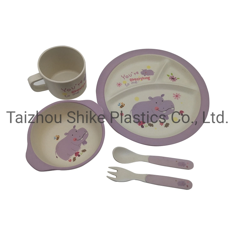 Minnie Baby Plates Sets Bamboo Kids Dinner Plate Set with Fork and Spoon