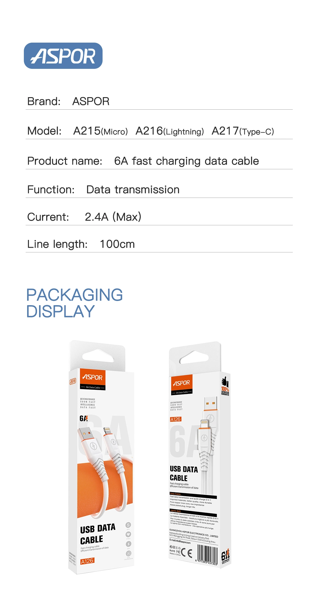 Hot Selling Mobile Phone Cable 6A Super Fast Charging Date Cable White USB-Type C Connector 1m Mobile Phone Accessories USB Charger Cable for All Mobile Phone