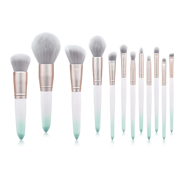 12PCS Professional Makeup Brush Cosmetic Beauty Tool Kits with Synthetic Hair Makeup Brush with White Color Wood Handle