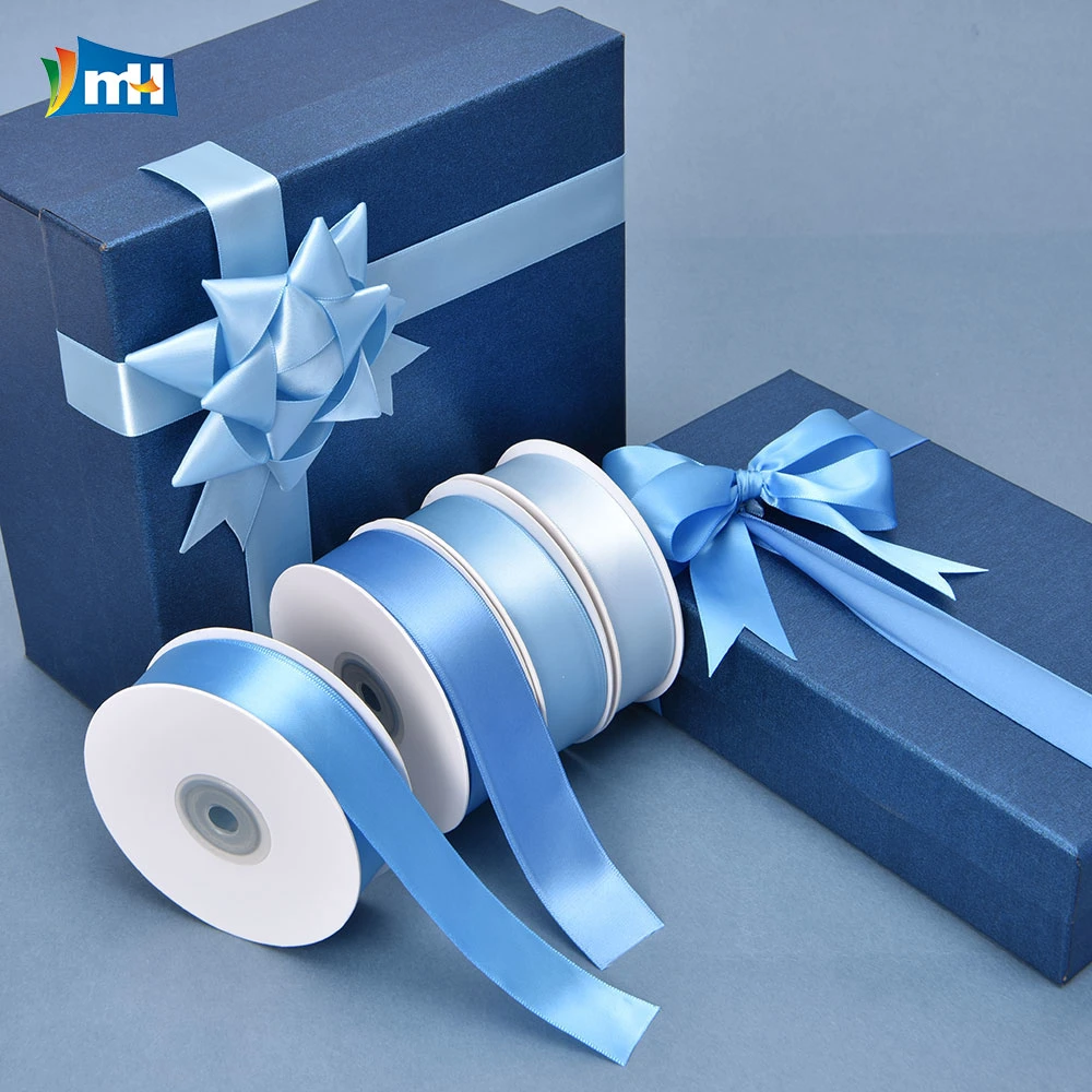 Factory Supply Blue Series Double Face Matt Satin Ribbon for Craft DIY Gift Wrapping