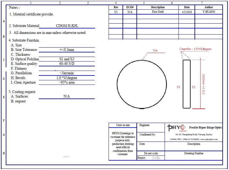 Phyo High quality/High cost performance Fused Silica or Bk7 Optical Flats for Laser - Single /Double Side Polished