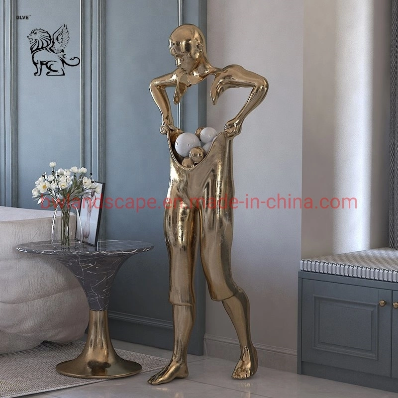 Blve Modern Art Metal Life Size Golden Abstract Man Stainless Steel Sculpture Home Decor