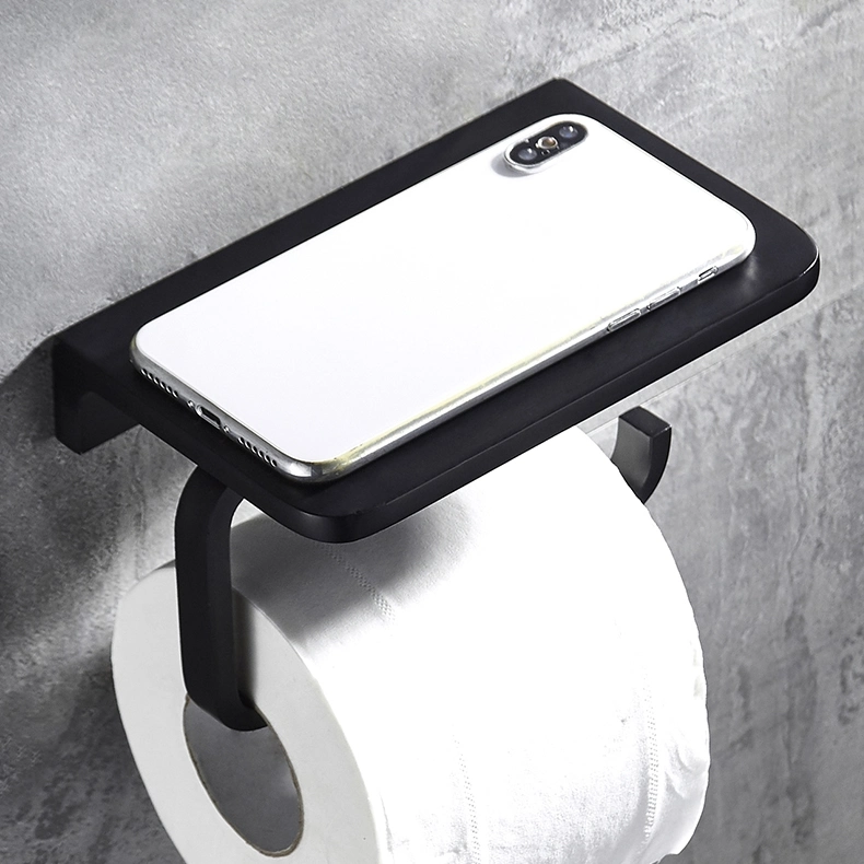 Wc cuarto de baño moda portarrollos de papel y soporte para teléfono negro mate