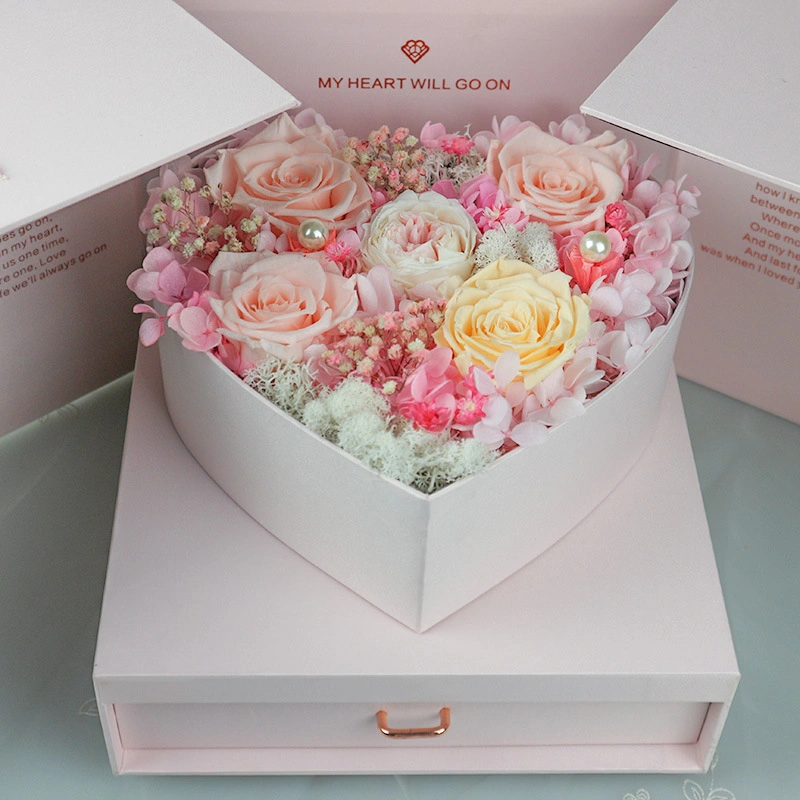 La vie éternelle préservé de fleurs roses roses Heart-Shaped Flower 5 boîte cadeau pour votre amour