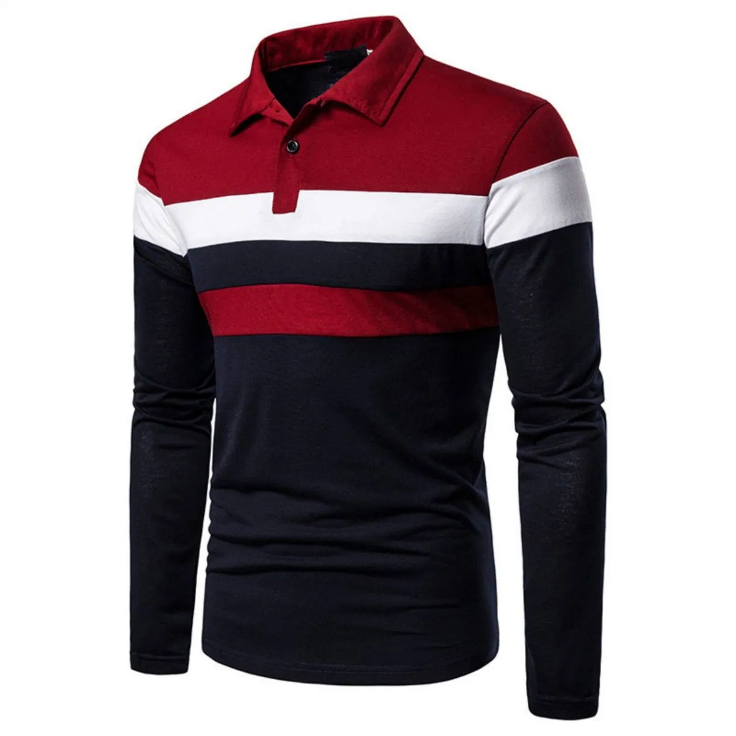 Men Quality Color Block Long Sleeve Golf Polo Shirts