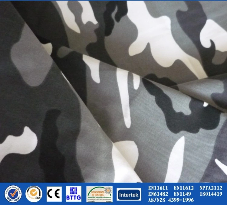 Flame Retardant Camouflage estampado algodón tejido de perforación para uniforme y. Ropa de trabajo y mochila