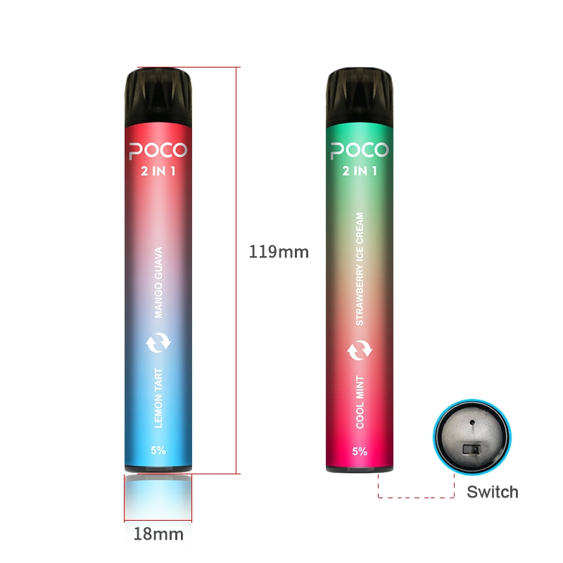 Vape Factory Supply 0% 2% 5% Nicotine Poco 2 in 1 2000 Puffs Disposable/Chargeable Vape Pen with Dual Flavors