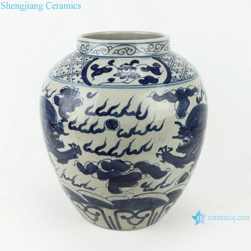 Rzta06 Jingdezhen Blue and White Dragon Pattern Crackle Porcelain Vase