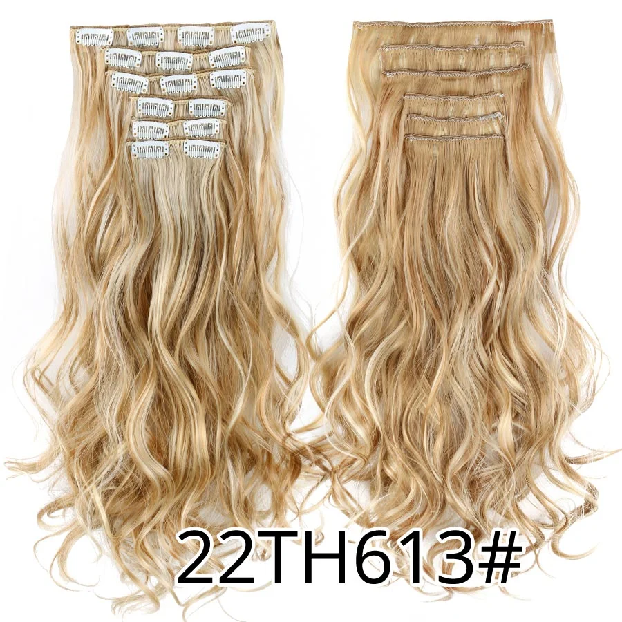 6 PCS/Set 22" Hairpiece 140g Straight 16 Clips in False Styling Hair Synthetic Clip in Hair Extensions Heat Resistant