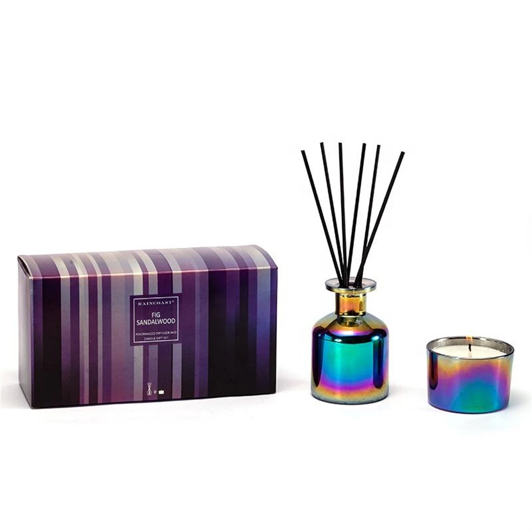 Wholesale/Supplier Natural Fragrance Soy Wax Scented Candle and Reed Diffuser Set for Holiday and Home with Color Box and Ombre Glass Bottle