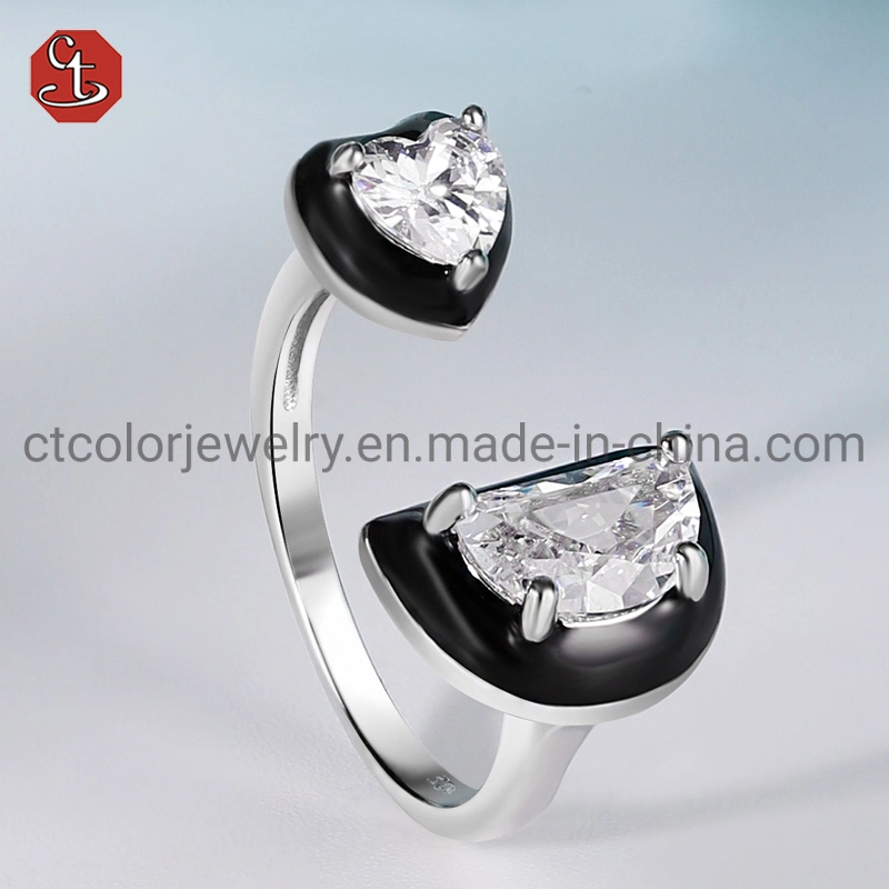 Fashionable Jewelry gifts 925 Sterling Silver with Black Enamel CZ Diamond Earrings