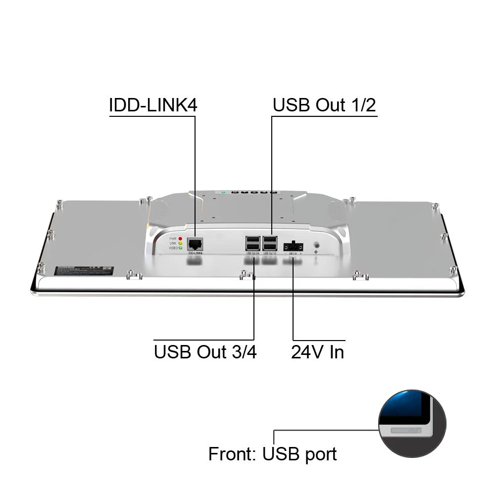 IP65 pulgadas Panel industrial incorporado Monitor táctil 18,5 impermeable y resistente al polvo templado Pantalla de cristal Industrial Display con RJ45 IDD-Link4