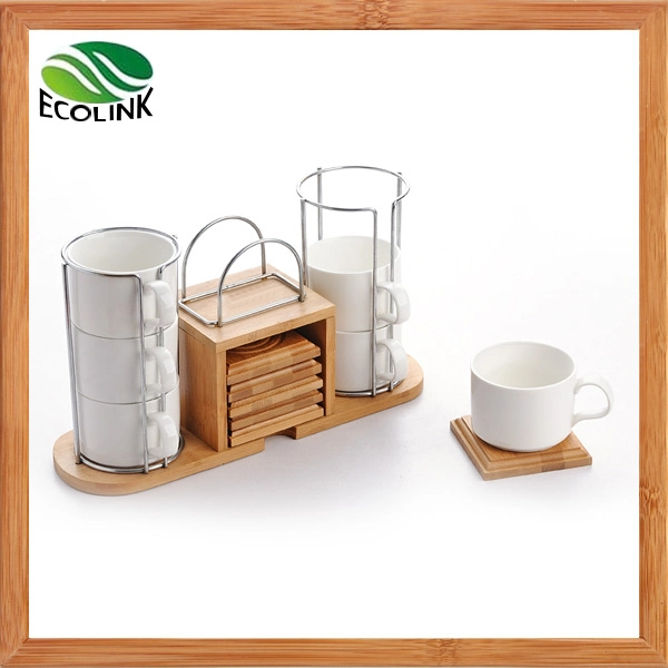 Creative European Style Coffee Cup Set with Bamboo Stand