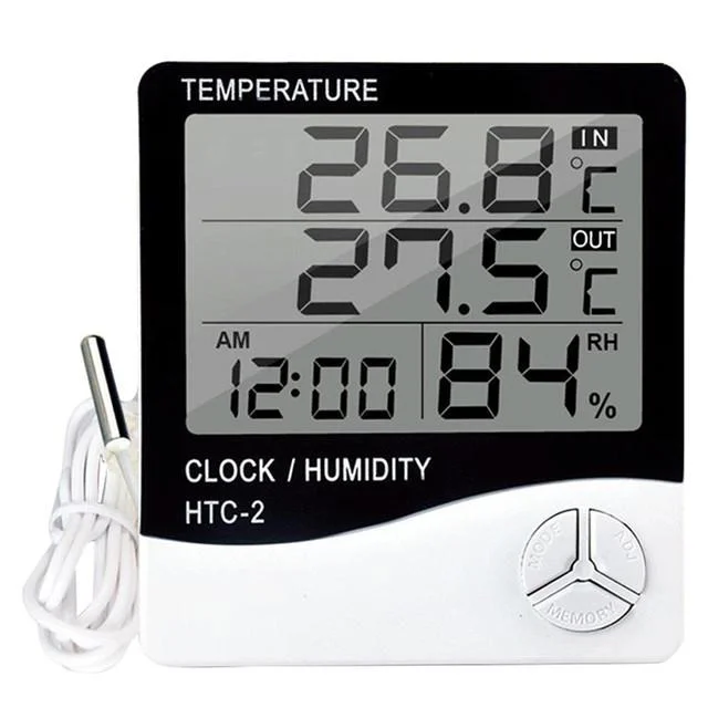 LCD Electronic Digital Temperatur Feuchtigkeitsmessgerät Innen-Außen-Thermometer Hygrometer Wetterstation Uhr HTC 2