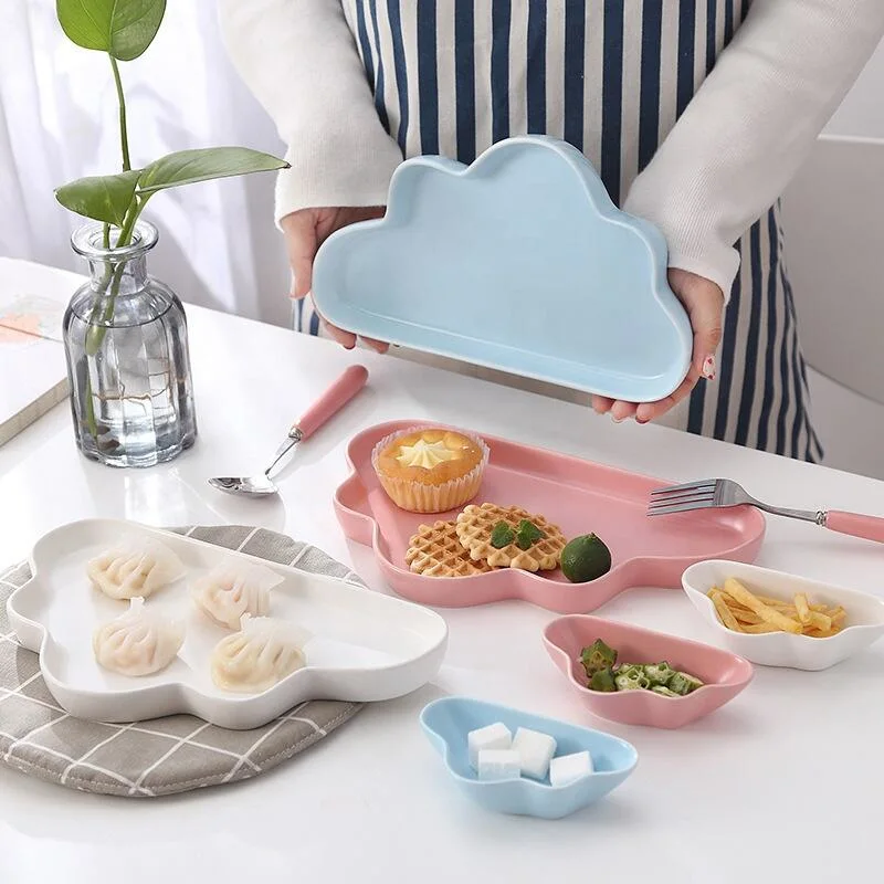 Bébé Nuage de disque des gouttes de pluie bol à riz en bonne santé de la vaisselle de la plaque de petit-déjeuner dim sum lait ensemble de la plaque