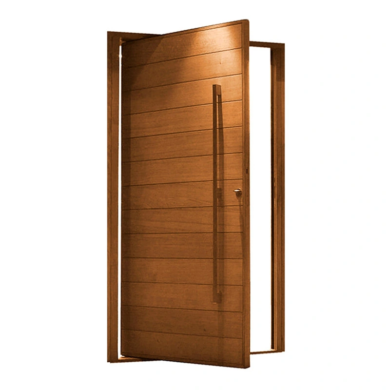 Solid Modern Mahogany Front Door with Contemporary Grooves Design