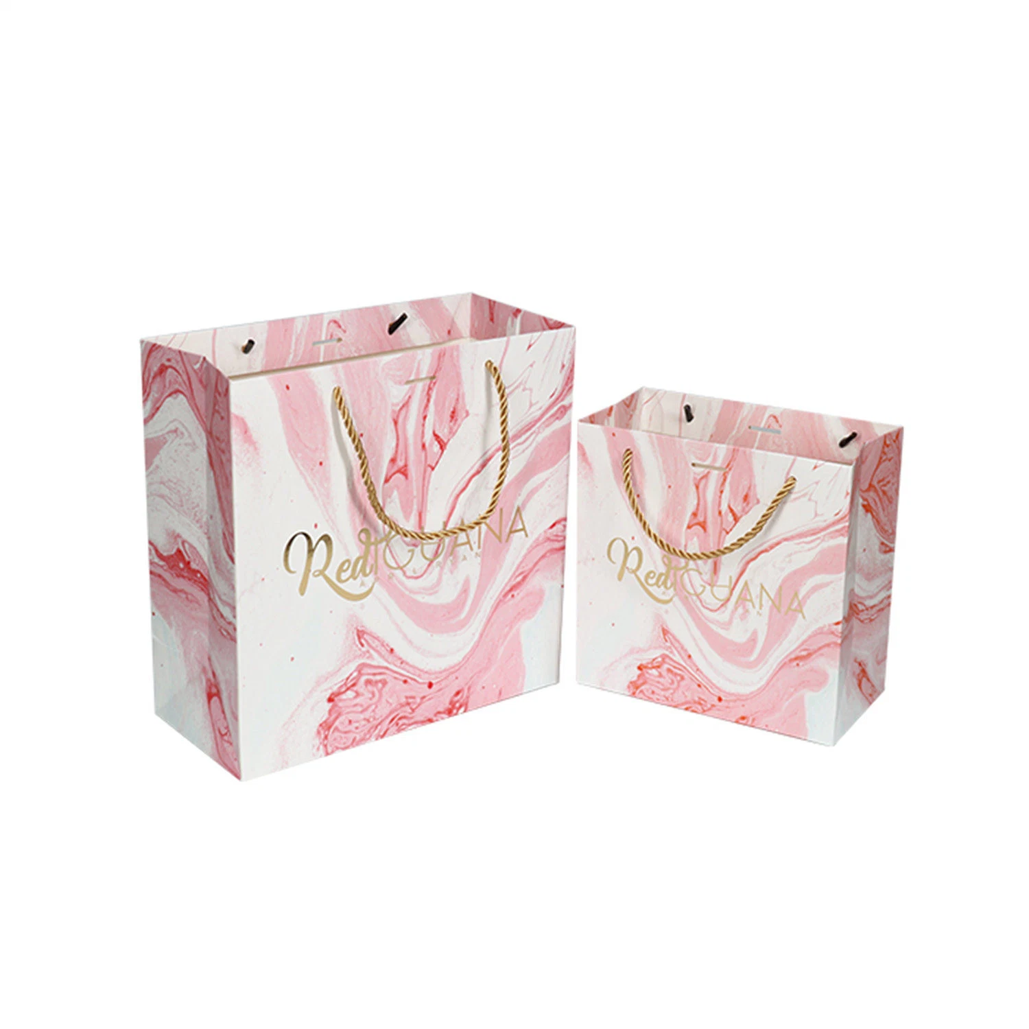 Luxury Custom Pink Marble Paper Bag with Logo Gold Foil Stamping