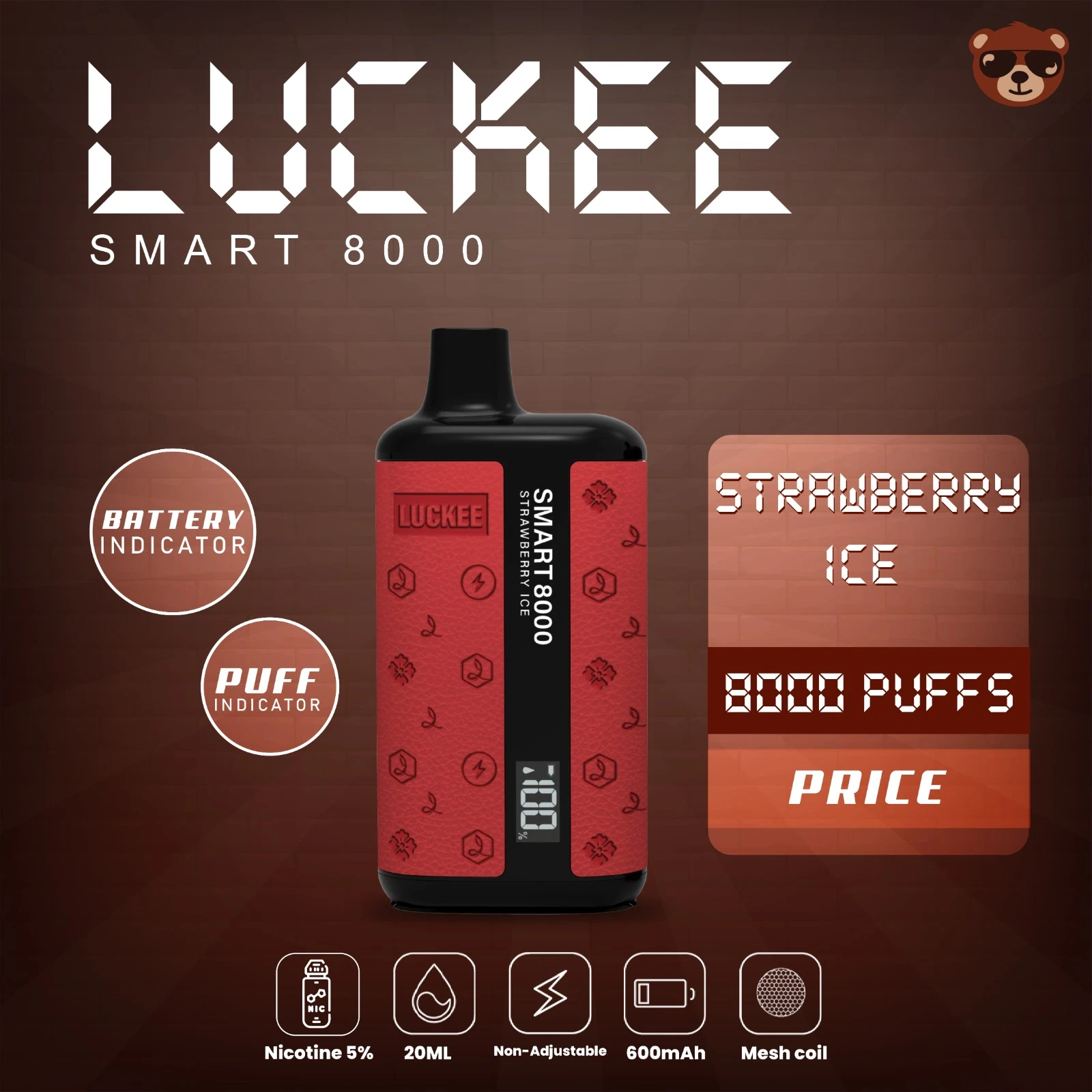 Smart Screen Vape descartáveis Luckee Caneta 8000 República Funky