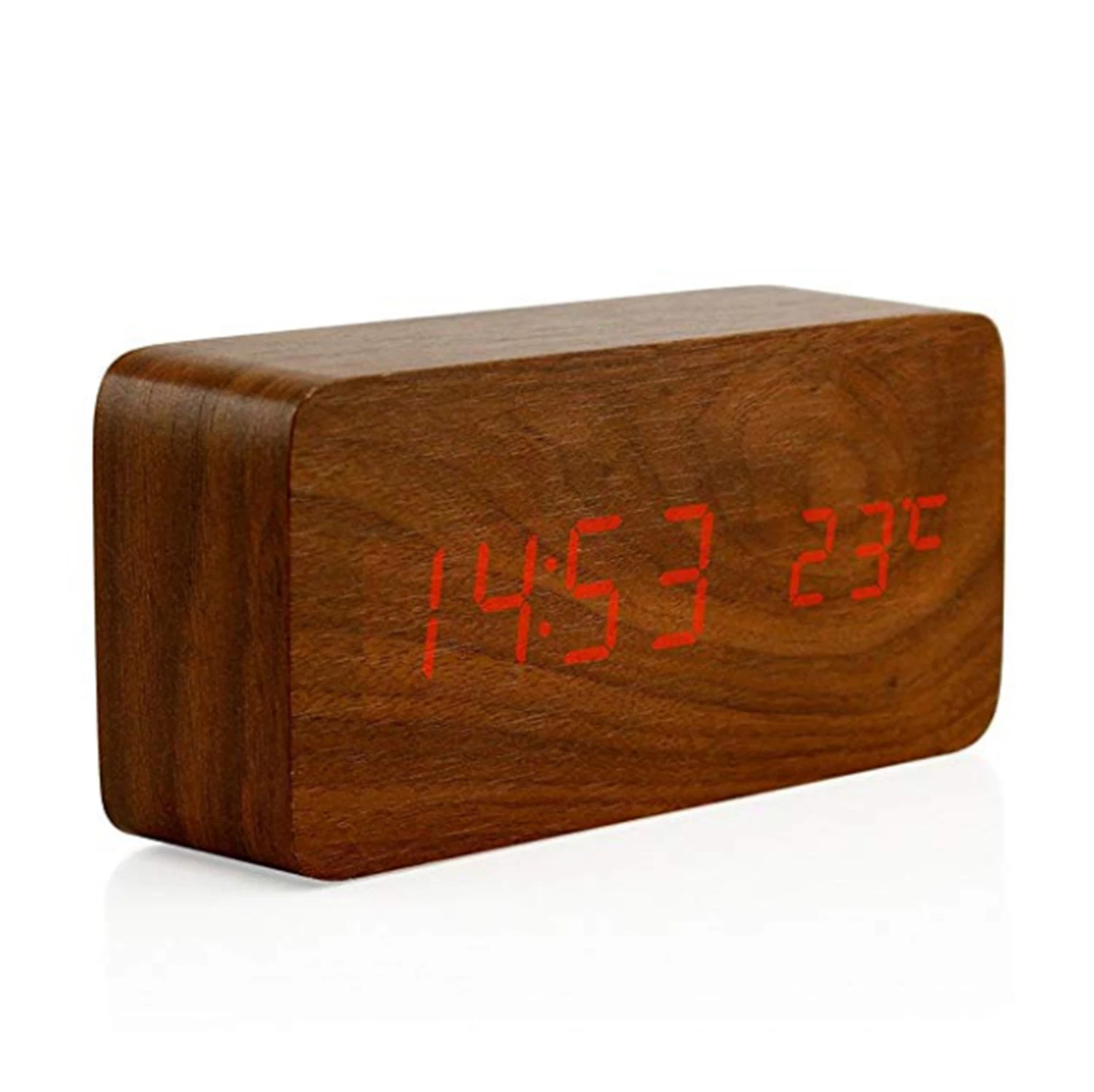 Factory Price USB Bamboo Digital Number Display Temperature Alarm Clock Bamboo Clock