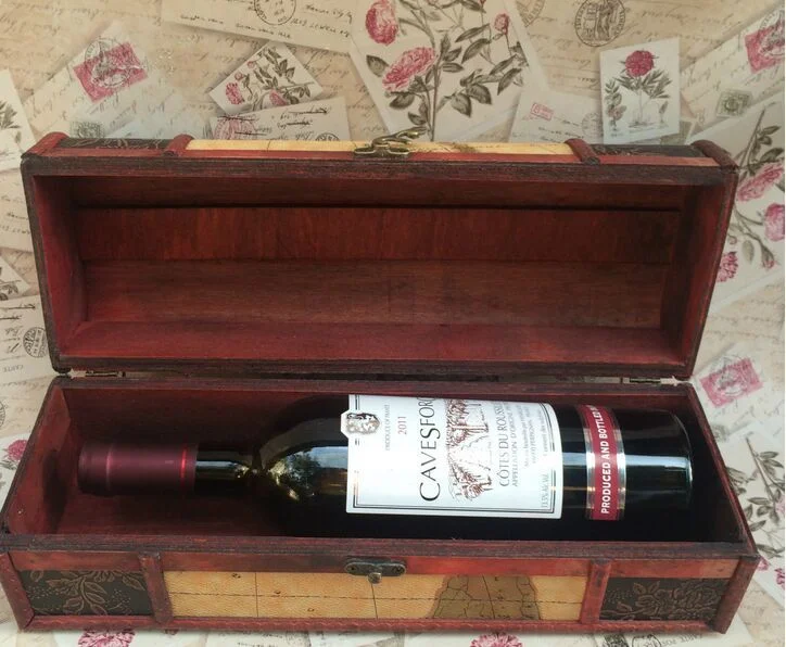 Vintage Single Wooden Wine Box Packing Box Wine Gift Box