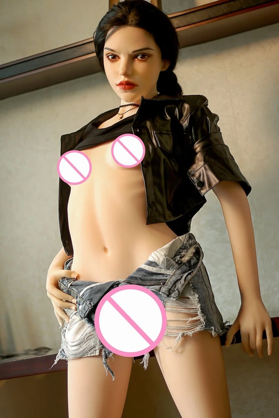 2023 Latest 159cm Small Boobs Realistic Sexy Doll Manufacturer Flat Chest Love Doll with Black Glass