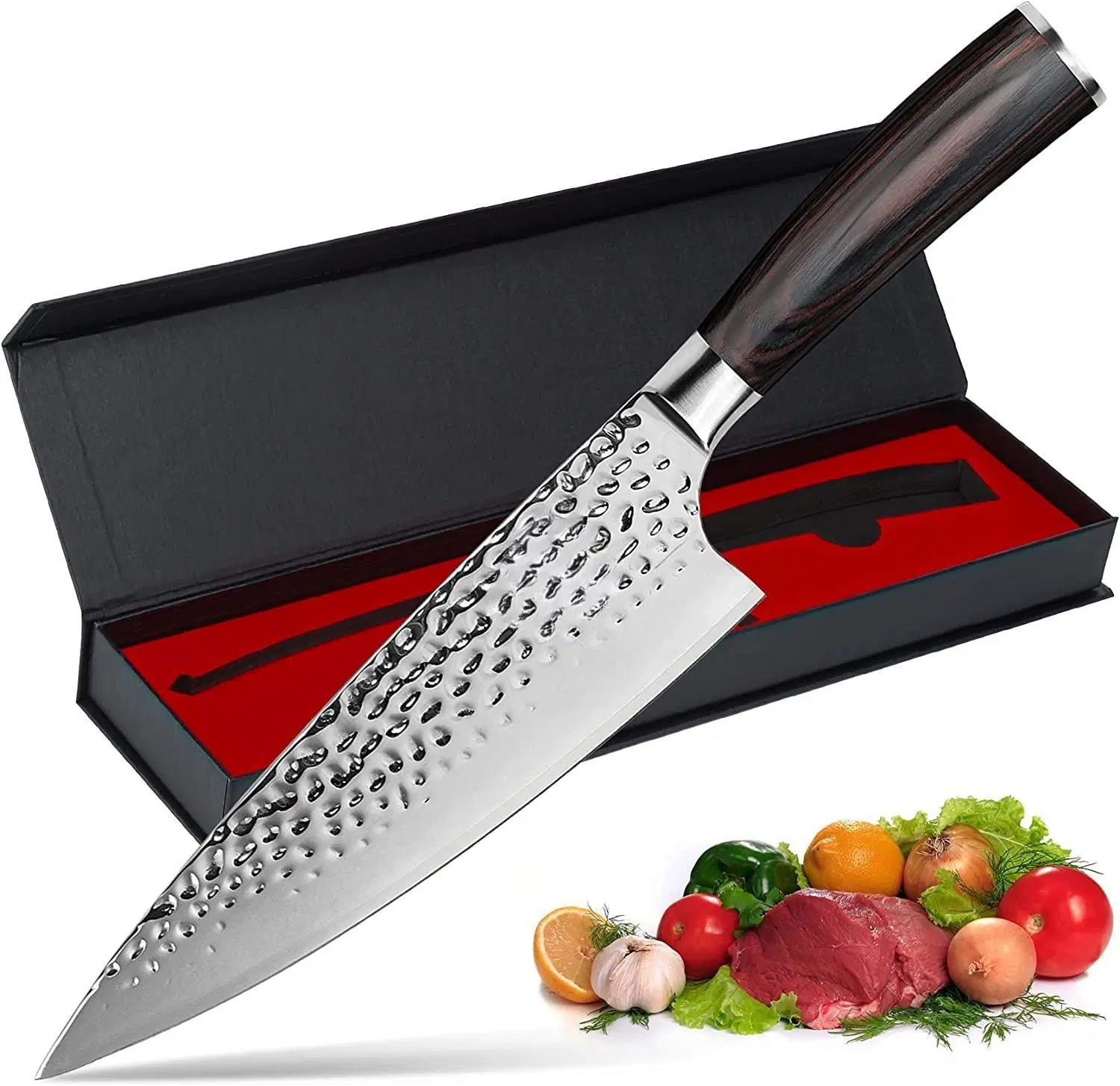 Couteau de cuisine japonais premium en acier inoxydable tranchant de 8 pouces avec lame en damas.