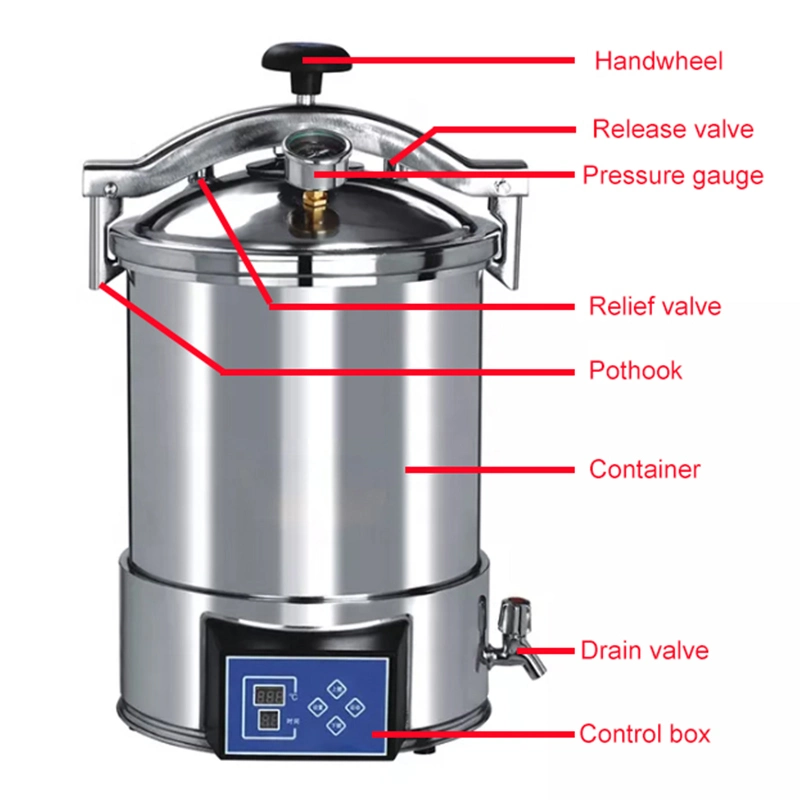 Autoclave à vapeur portable, classe N, à vide vertical à impulsion, 18L, 24 L. Stérilisateur