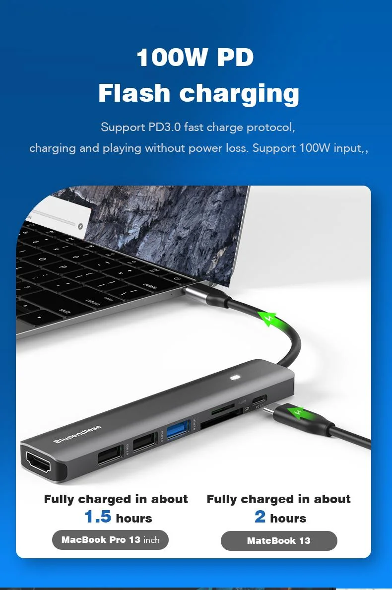 USB-C Hub with 100W Power Delivery, Audio and Microphone Ports for Travel