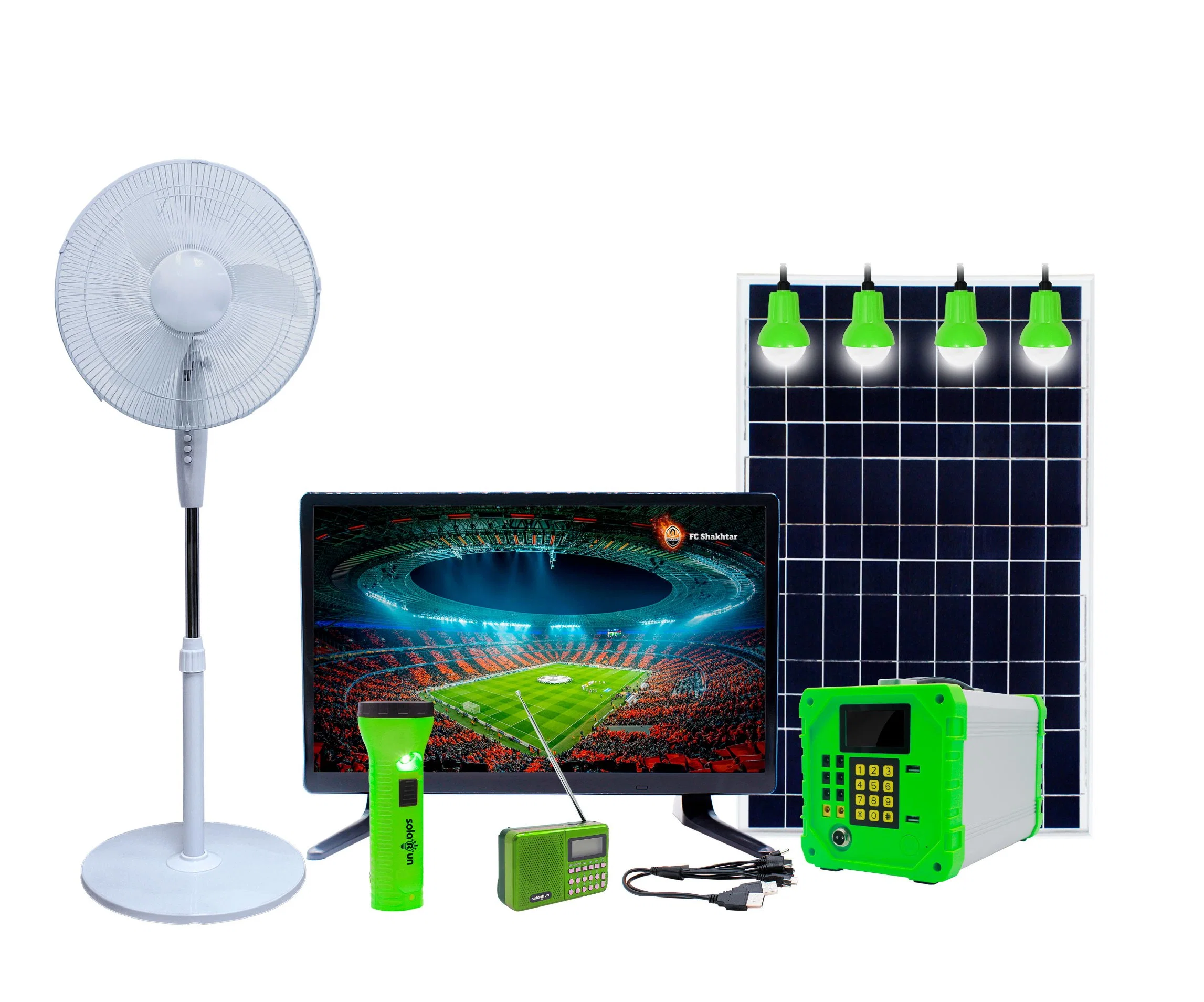 Solar Fotovoltaica PV de 150W Sistema de casa con el teléfono Ventilador con TV de carga