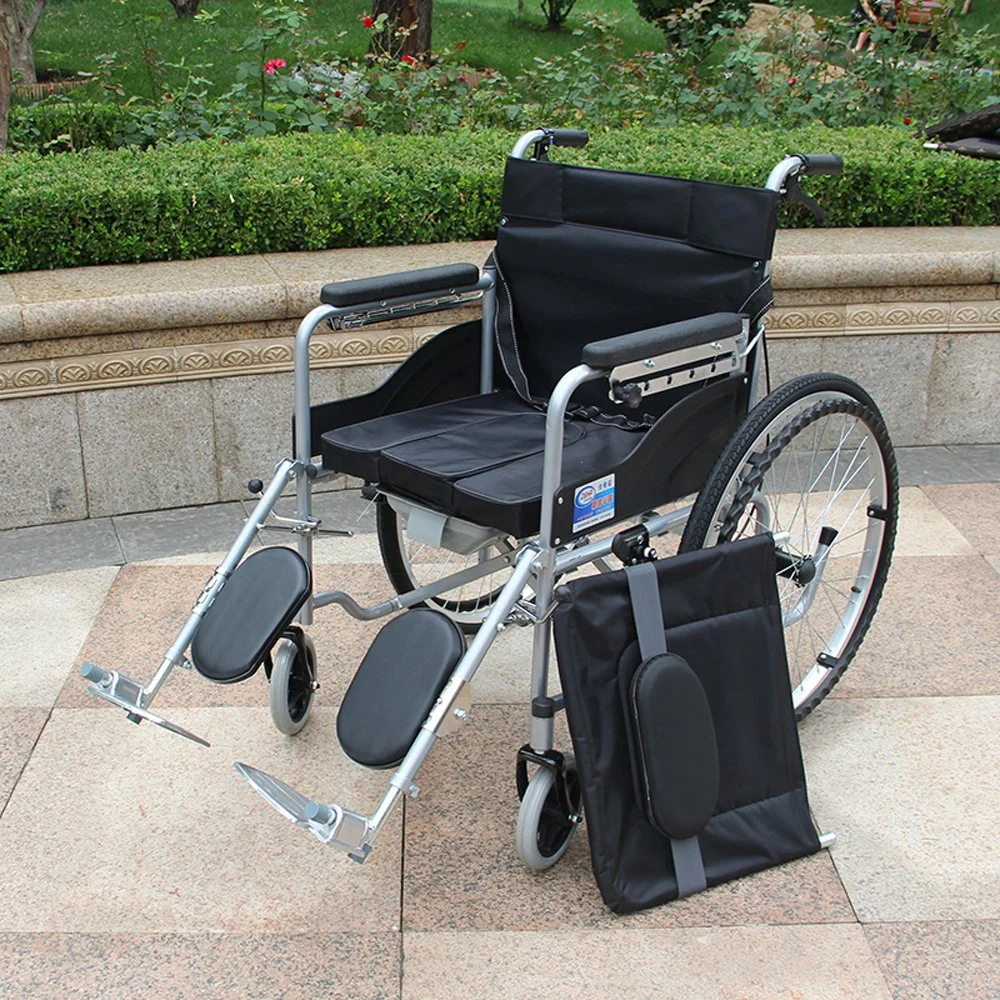 Medical Rehabilitation Manual Lightweight Wheelchair Foldable Manual Reclining Wheelchair with Commode