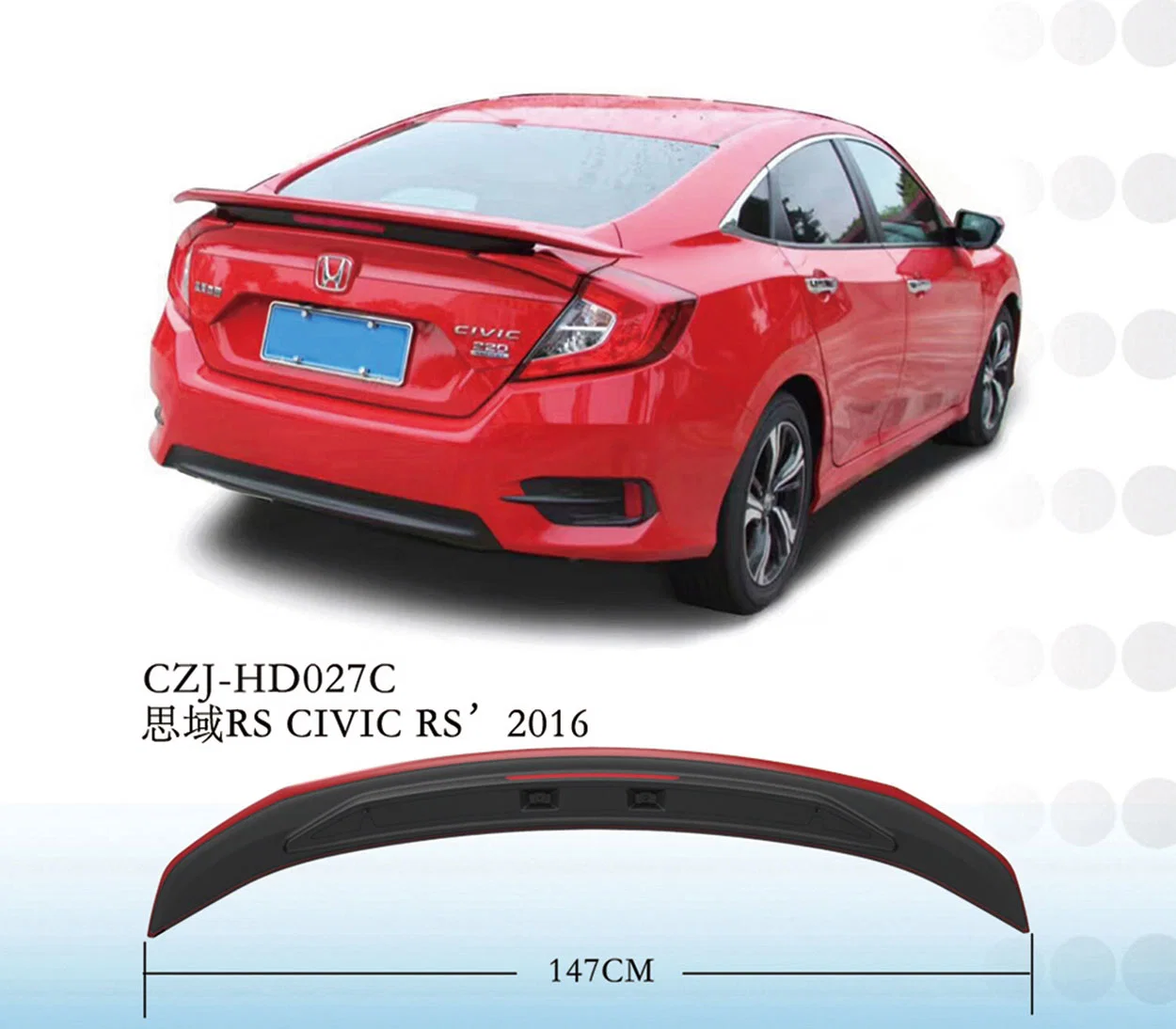 Czj Hottest ABS Rear Roof Lip Spoiler for Civic 2016 with LED Light